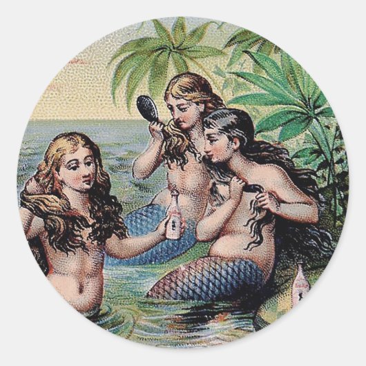 Zeemeermin Antiek Magic Nautische Oceaan Ronde Sticker (Voorkant)