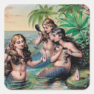 Zeemeermin Antiek Magic Nautische Oceaan Vierkante Sticker