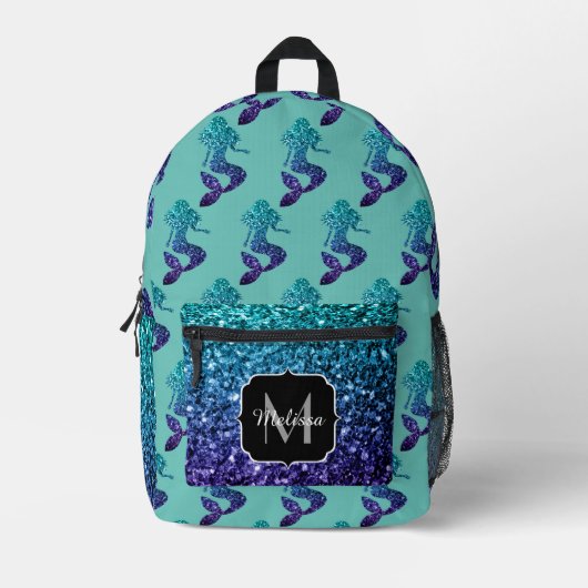 Zeemeermin aqua blauw ombre Sparkles blauwgroen Mo Bedrukte Rugzak (Voorkant)