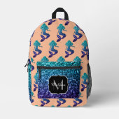 Zeemeermin aqua blauw ombre Sparkles perzik Monogr Bedrukte Rugzak (Voorkant)
