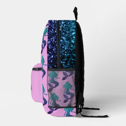 Zeemeermin aqua blauw Sparkles aangepaste naam lav Bedrukte Rugzak (Rechts)