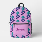 Zeemeermin aqua blauw Sparkles aangepaste naam lav Bedrukte Rugzak (Voorkant)