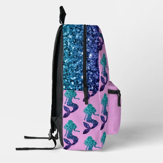 Zeemeermin aqua blauw Sparkles aangepaste naam lav Bedrukte Rugzak (Links)