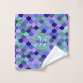 Zeemeermin Aqua Blauwgroen Paarse Blauw | Monogram Bad Handdoek (Wasdoekje)