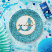 Zeemeermin Aqua Gold Glitter Papieren Bordje (Feest)