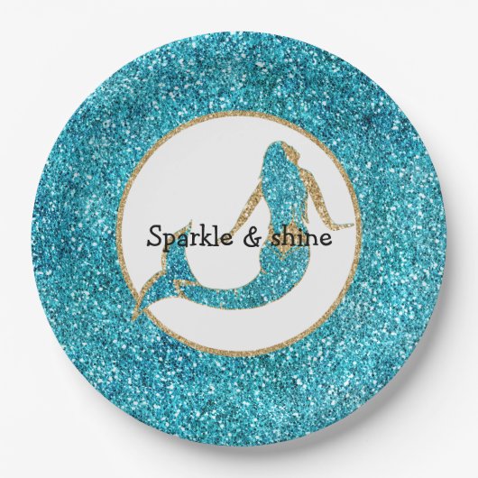 Zeemeermin Aqua Gold Glitter Papieren Bordje (Voorkant)