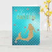 Zeemeermin Aqua Goud Zilver Glitter Kaart (Gele Bloem)