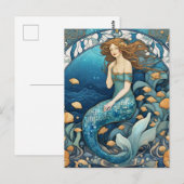 Zeemeermin Art Nouveau Aqua Blue Turquoise Art Dec Briefkaart (Voorkant / Achterkant)