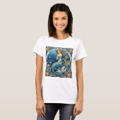 Zeemeermin Art Nouveau Aqua Blue Turquoise Art Dec T-shirt (Voorkant volledig)