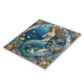 Zeemeermin Art Nouveau Aqua Blue Turquoise Art Dec Tegeltje (Zijkant)