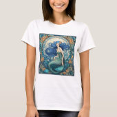 Zeemeermin Art Nouveau Art Deco Blauw T-shirt (Voorkant)