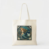 Zeemeermin Art Nouveau Art Deco Stijl Blauw Tote Bag (Voorkant)