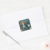 Zeemeermin Art Nouveau Art Deco Stijl Blauw Vierkante Sticker (Envelop)