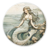 Zeemeermin Art Nouveau Faux Relief Mint L Ocean Ze Keramische Knop (Voorkant)