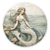Zeemeermin Art Nouveau Faux Relief Mint R Ocean Ze Keramische Knop (Voorkant)