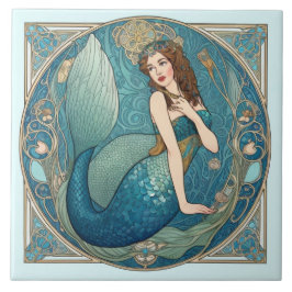  Zeemeermin Art Nouveau Retro Deco Blauwgroen Tegeltje