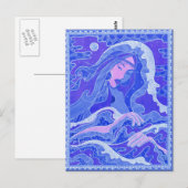 Zeemeermin, Aziatisch meisje, blauwe roze Briefkaart (Voorkant / Achterkant)