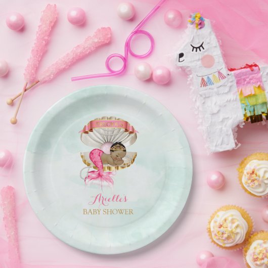 Zeemeermin Baby Clam Shell Tiara Afrikaans Amerika Papieren Bordje (Feest)
