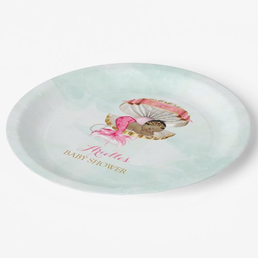 Zeemeermin Baby Clam Shell Tiara Afrikaans Amerika Papieren Bordje (Gekanteld)