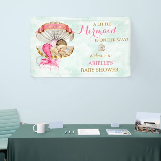 Zeemeermin Baby Clam Shell Tiara Parels Goud Roze Spandoek (Beurs)