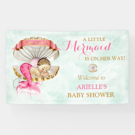 Zeemeermin Baby Clam Shell Tiara Parels Goud Roze Spandoek (Horizontaal)