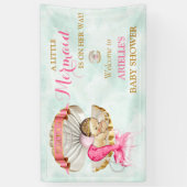 Zeemeermin Baby Clam Shell Tiara Parels Goud Roze Spandoek (Verticaal)