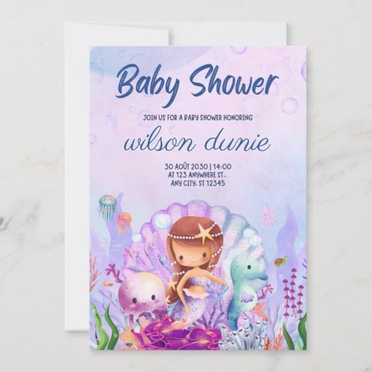 Zeemeermin Baby Meisje Baby shower Uitnodiging (Voorkant)