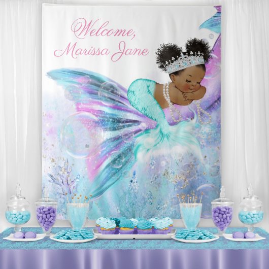 Zeemeermin Baby shower Achtergrond Afro Zeemeermin Wandkleed
