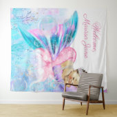 Zeemeermin Baby shower Achtergrond Brunette Zeemee Wandkleed (In Situ (horizontaal))