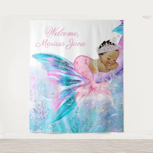 Zeemeermin Baby shower Achtergrond Etnische Zeemee Wandkleed (Voorkant)