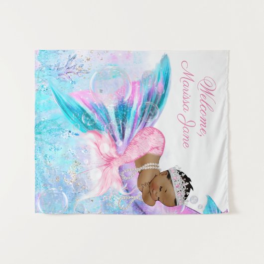 Zeemeermin Baby shower Achtergrond Wandkleed (Voorkant (horizontaal))