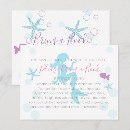 Zeemeermin Baby shower Breng een Boek Blauwgroen P Uitnodiging Briefkaart (Voorkant / Achterkant)