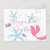 Zeemeermin Baby shower Breng een Boek Blauwgroen P Uitnodiging Briefkaart (Achterkant)