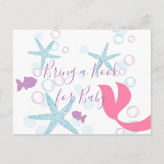 Zeemeermin Baby shower Breng een Boek Blauwgroen P Uitnodiging Briefkaart (Achterkant)