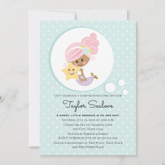 Zeemeermin Baby shower donkere huidskleur Kaart (Voorkant)