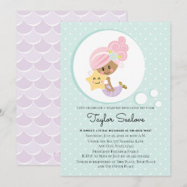 Zeemeermin Baby shower donkere huidskleur Kaart