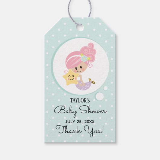 Zeemeermin Baby shower Gift Label Roze Haar Lichte Cadeaulabel (Voorkant)