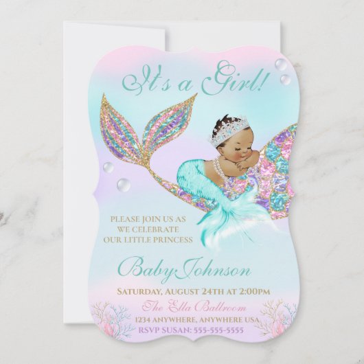 Zeemeermin  Baby shower Glitter Tail Kaart (Voorkant)