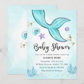 Zeemeermin Baby shower Invitation Girl, onder het Kaart (Voorkant / Achterkant)