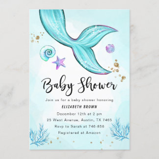 Zeemeermin Baby shower Invitation Girl, onder het  Kaart
