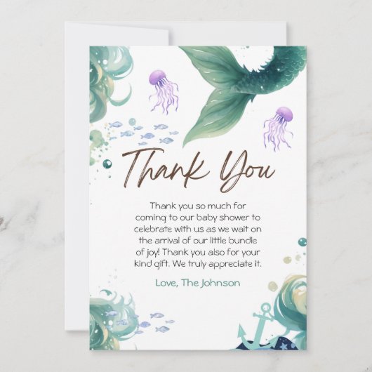 Zeemeermin Baby shower Kleurrijke Kwallen Waterver Bedankkaart (Voorkant)