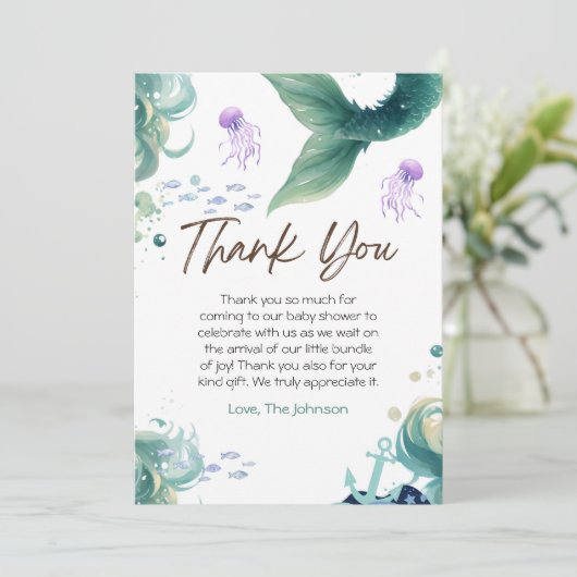 Zeemeermin Baby shower Kleurrijke Kwallen Waterver Bedankkaart (Staand voorkant)