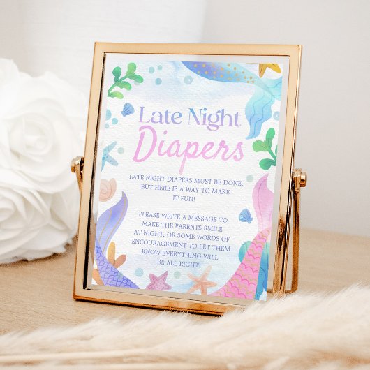 Zeemeermin Baby shower Late Night Luiers Poster