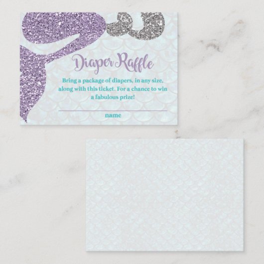 Zeemeermin Baby shower Luier Raffle insert kaarten (Voorkant / Achterkant)