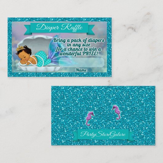 Zeemeermin Baby shower Luier Raffle Tickets #136 Informatiekaartje (Voorkant / Achterkant)