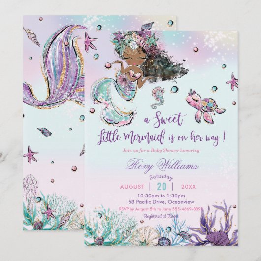 Zeemeermin Baby Shower Onder de Zee Meisje Kaart (Voorkant / Achterkant)