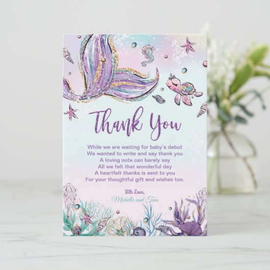 Zeemeermin Baby shower Onder het Zee Bedankkaart (Staand voorkant)