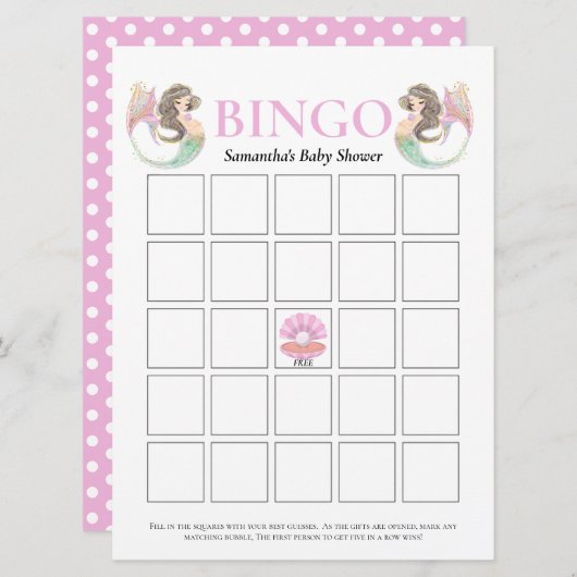 Zeemeermin baby shower onder het zee bingo kaart (Voorkant / Achterkant)