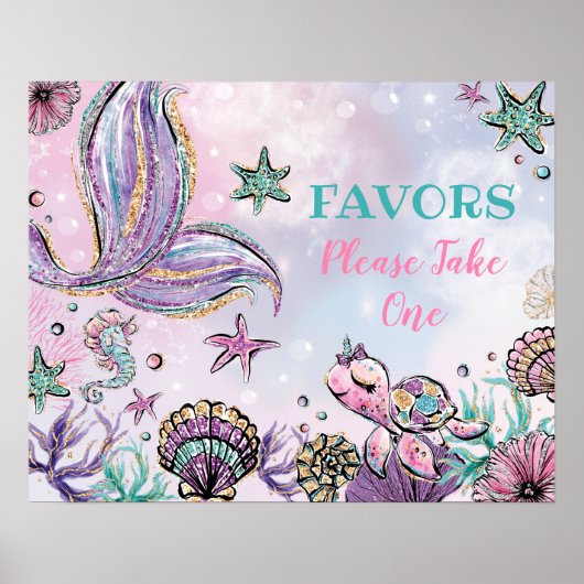 Zeemeermin Baby shower onder het Zee "Birthday Fav Poster (Voorkant)