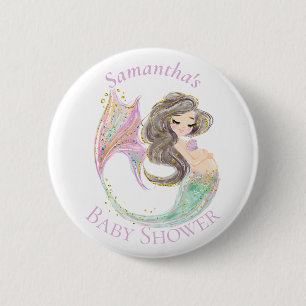 Zeemeermin Baby shower. Onder het Zee. Glitter But Ronde Button 5,7 Cm